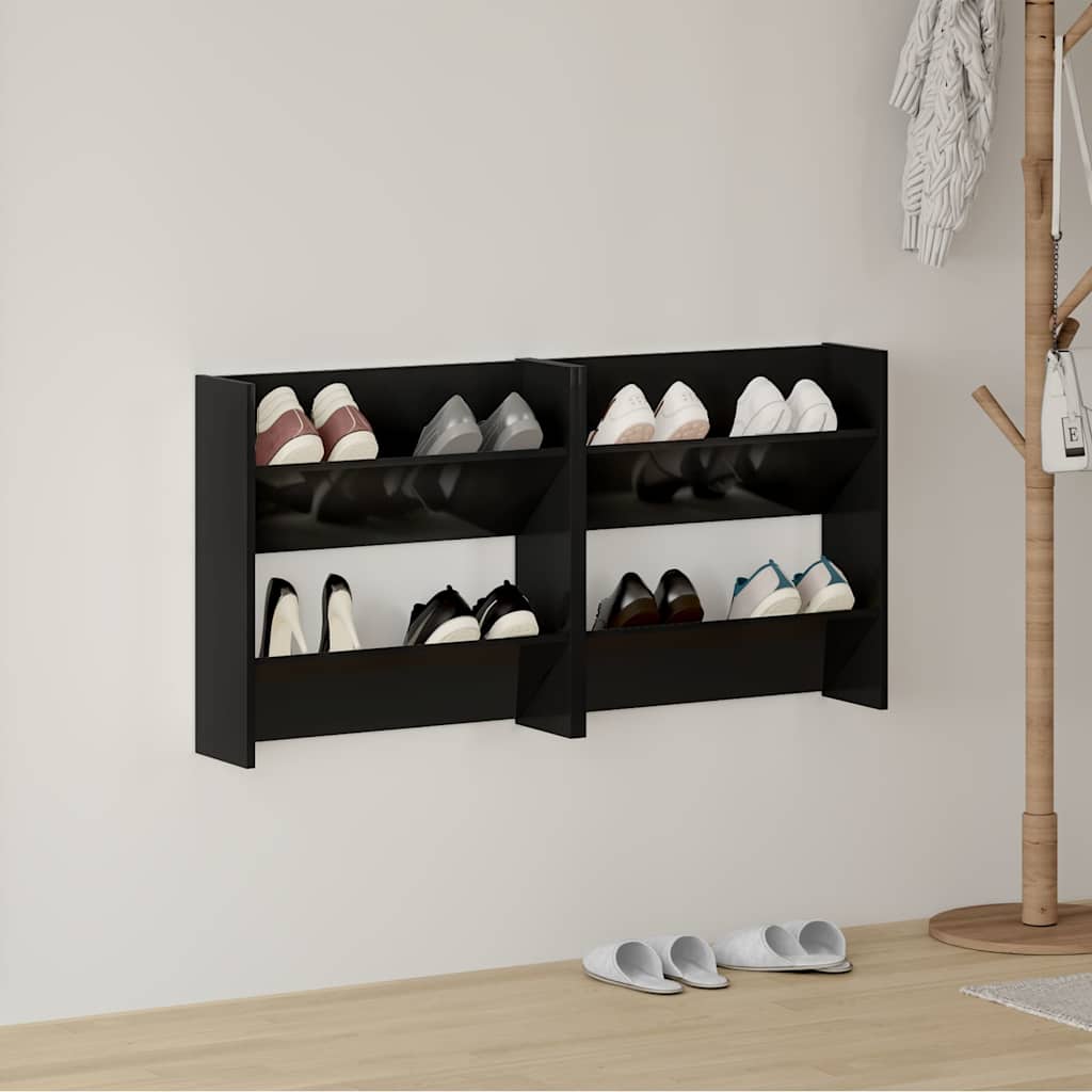 Zidni ormarići za cipele 2 kom sjajni crni 60x18x60 cm drveni