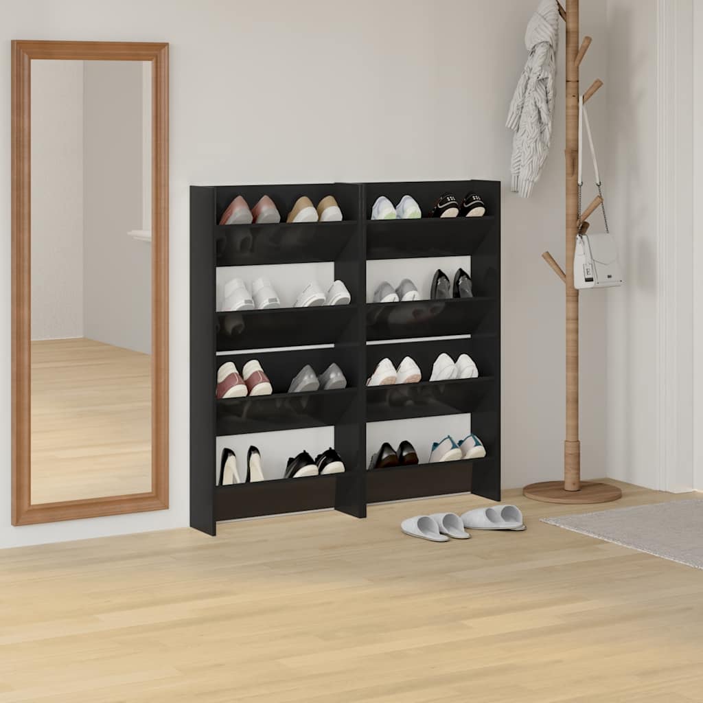 Zidni ormarići za cipele 4 kom sjajni crni 60x18x60 cm drveni