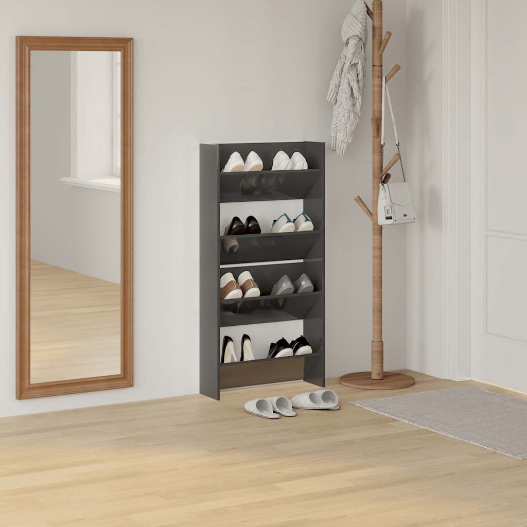 Zidni ormarići za cipele 2 kom sjajni sivi 60x18x60 cm drveni