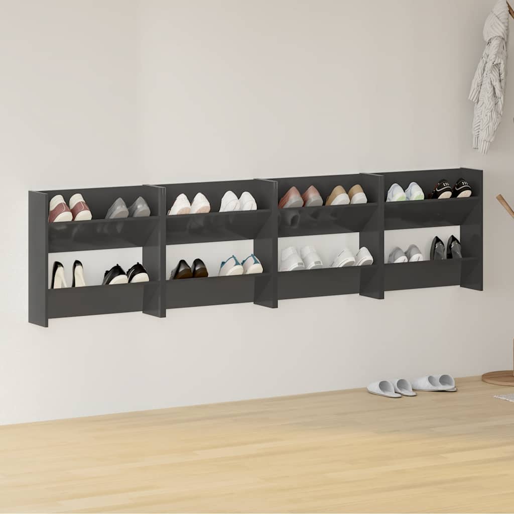 Zidni ormarići za cipele 4 kom sjajni sivi 60x18x60 cm drveni