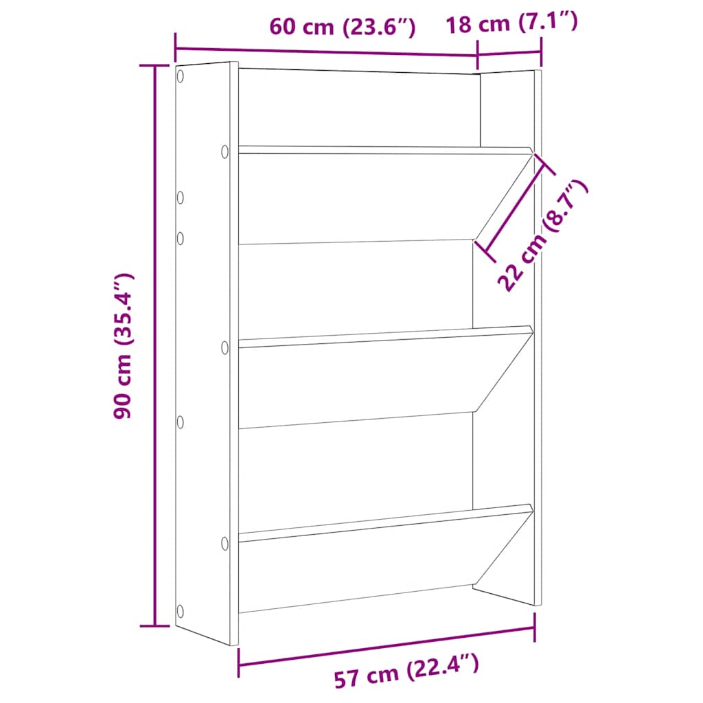 Zidni ormarići za cipele 2 kom boja hrasta 60x18x90 cm drveni