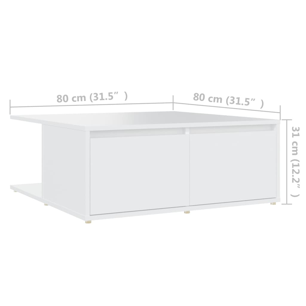 Stolić za kavu bijeli 80 x 80 x 31 cm od konstruiranog drva