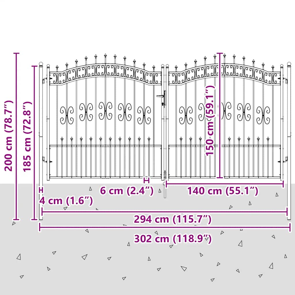 Vrata za ogradu KAMPEN s kopljem na vrhu crna 302 x 150 cm čelična