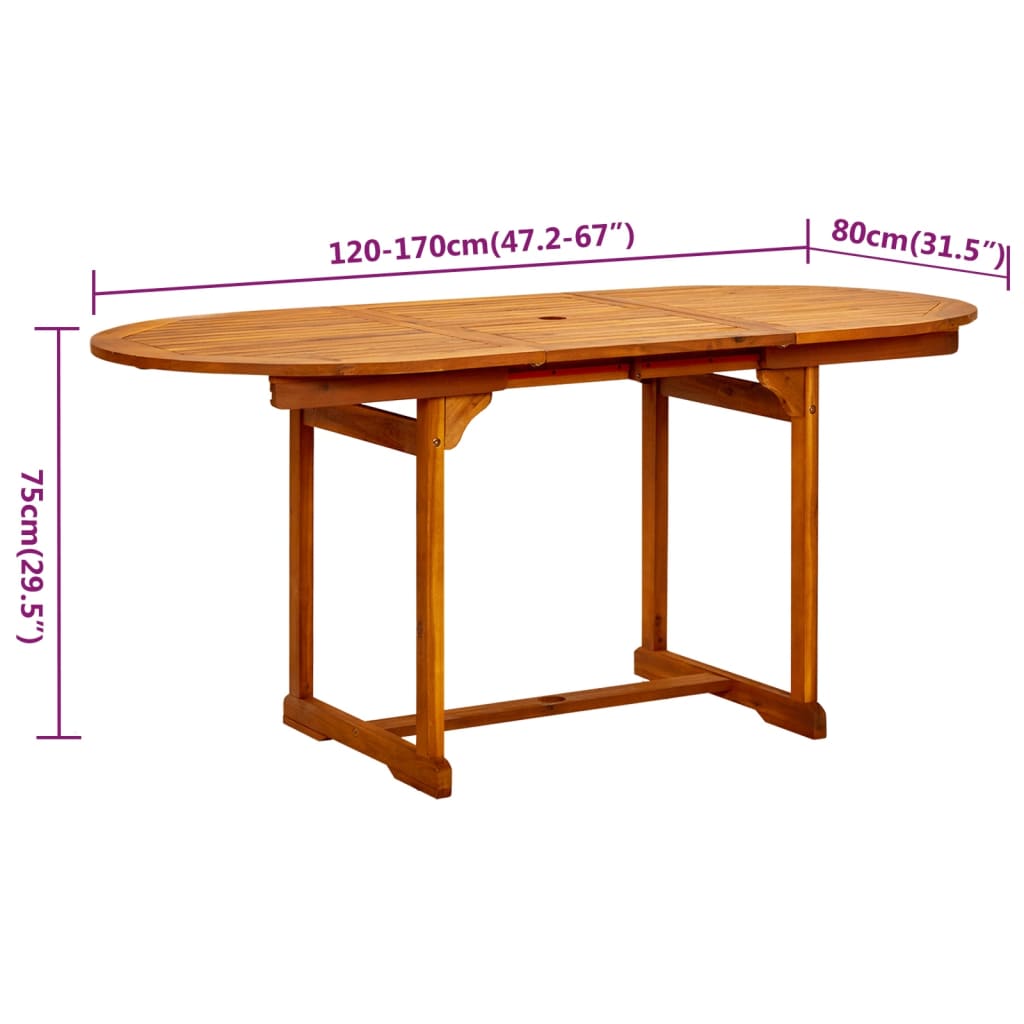 5-dijelni vrtni blagovaonski set od masivnog bagremovog drva 120-170 cm