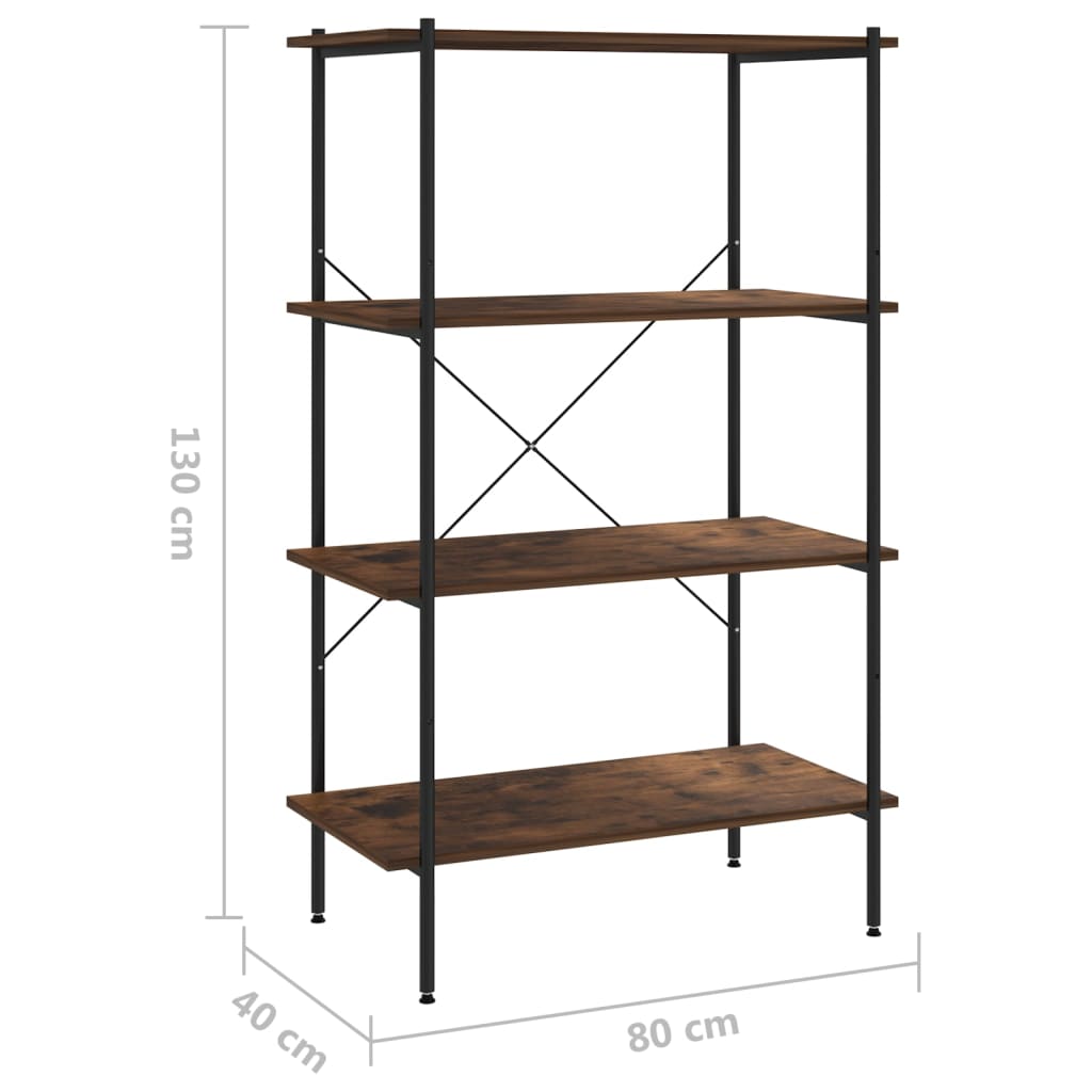 Police s 4 razine crne i boja drva 80 x 40 x 130 cm
