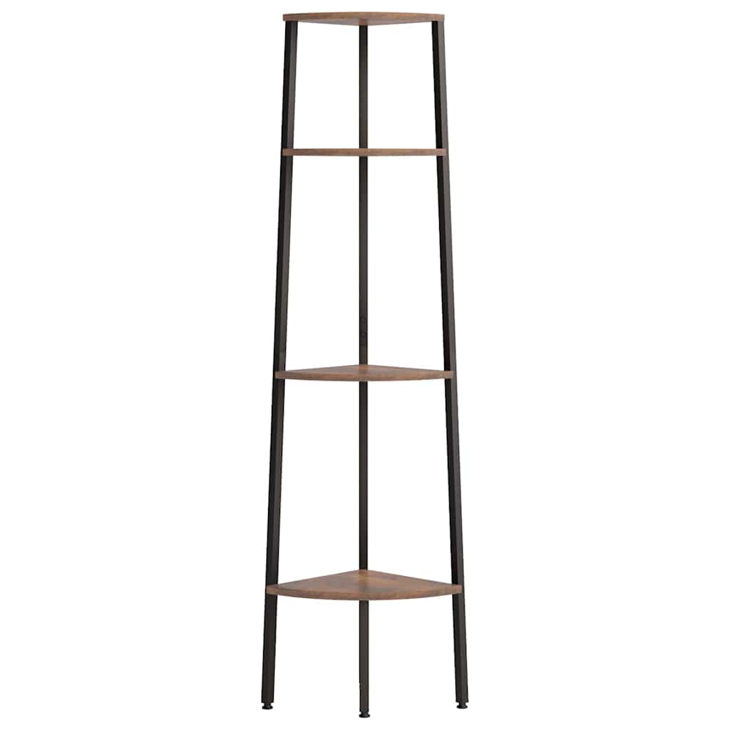 Kutna polica s 4 razine tamnosmeđa i crna 45,5x31,5x150 cm