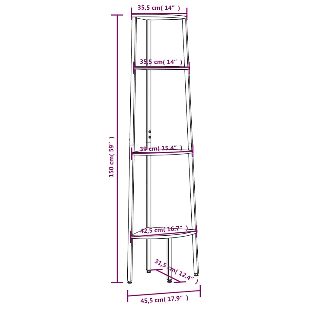 Kutna polica s 4 razine tamnosmeđa i crna 45,5x31,5x150 cm