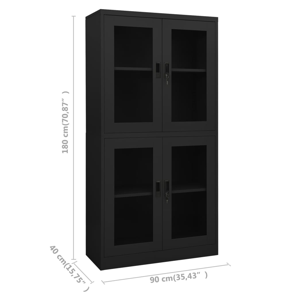 Uredski ormarić antracit 90x40x180 cm čelik i kaljeno staklo