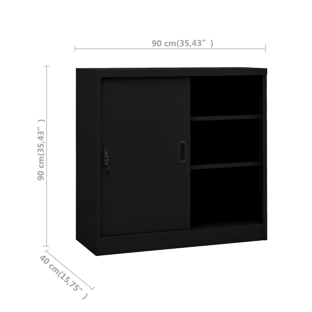 Uredski ormarić s kliznim vratima crni 90 x 40 x 90 cm čelični