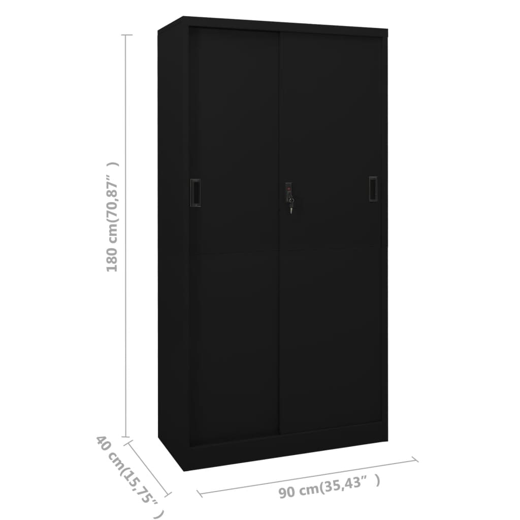 Uredski ormarić s kliznim vratima crni 90 x 40 x 180 cm čelični