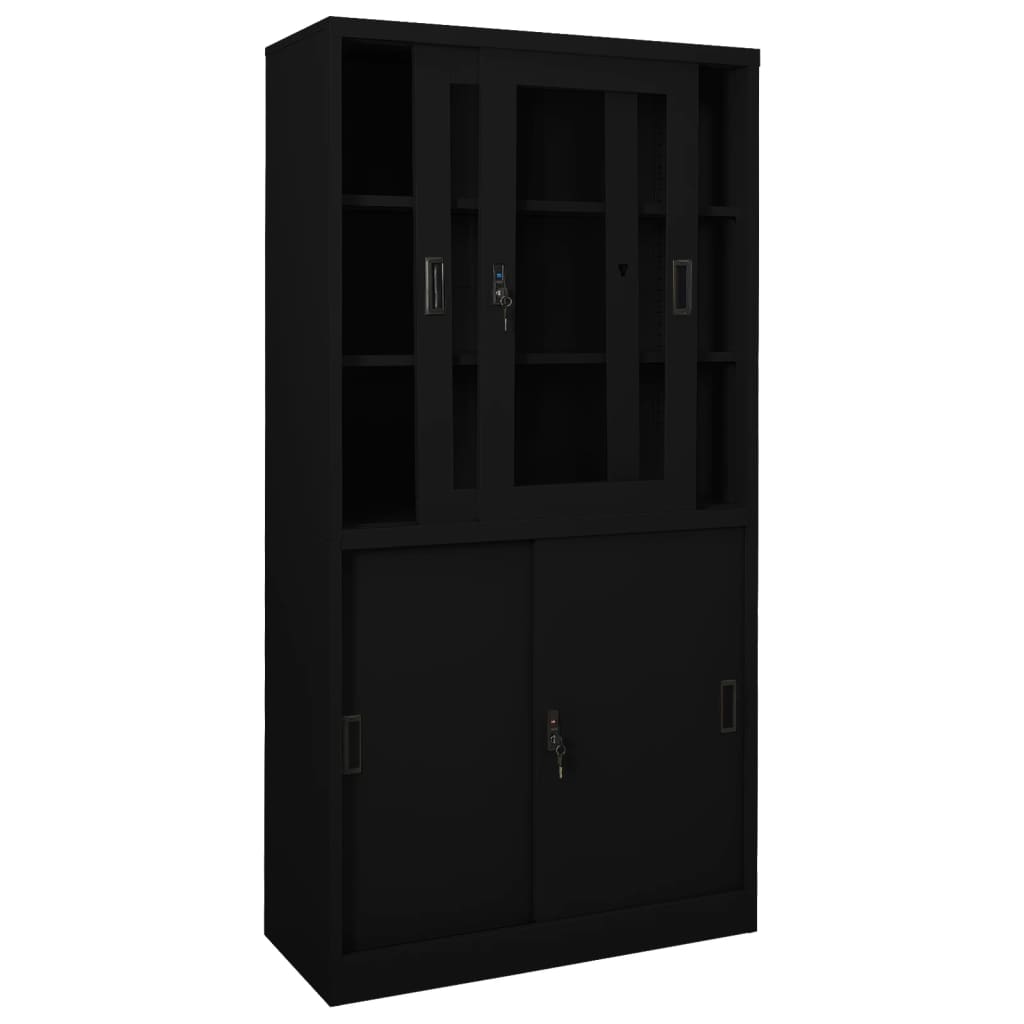 Uredski ormarić s kliznim vratima crni 90 x 40 x 180 cm čelični