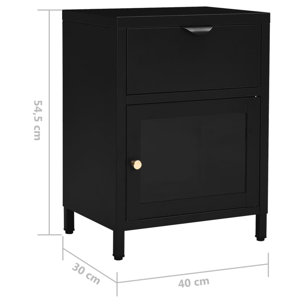 Noćni ormarić crni 40 x 30 x 54,5 cm od čelika i stakla