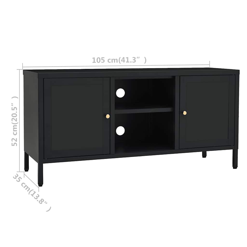 TV ormarić crni 105 x 35 x 52 cm od čelika i stakla