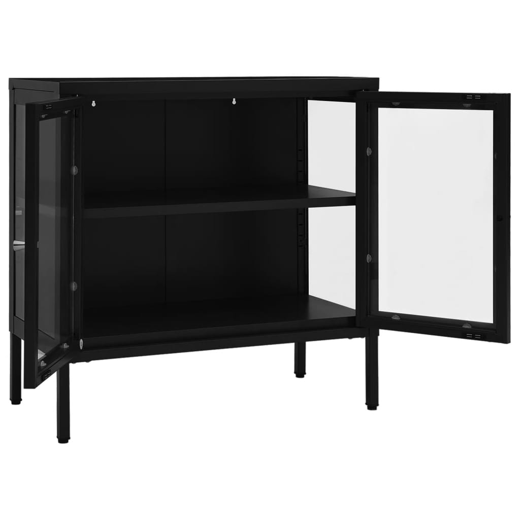 Komoda crna 70 x 35 x 70 cm od čelika i stakla