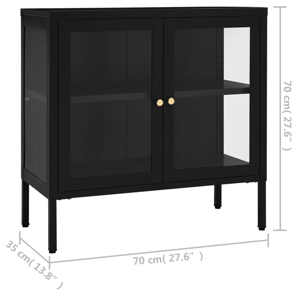 Komoda crna 70 x 35 x 70 cm od čelika i stakla