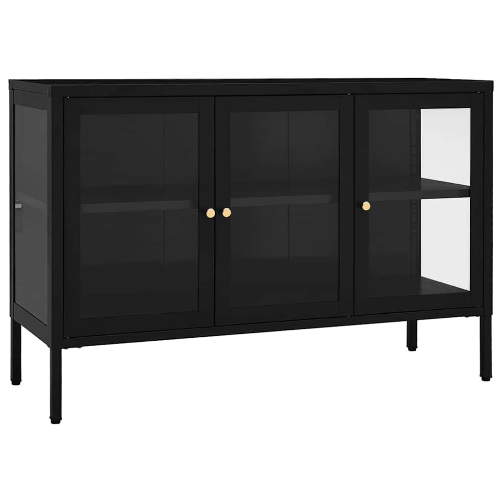 Komoda crna 105 x 35 x 70 cm od čelika i stakla