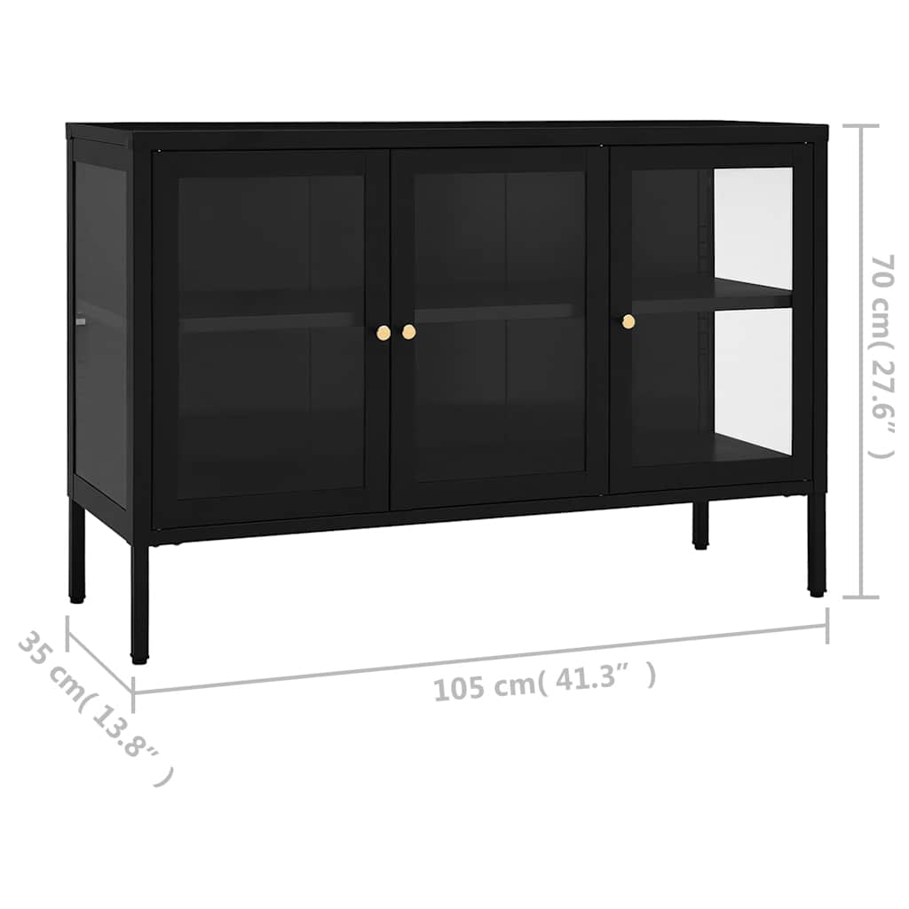 Komoda crna 105 x 35 x 70 cm od čelika i stakla