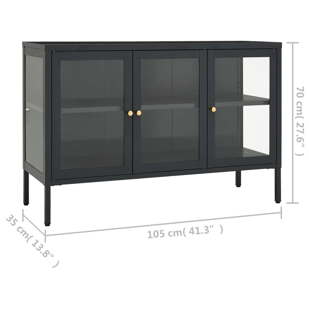 Komoda antracit 105 x 35 x 70 cm od čelika i stakla