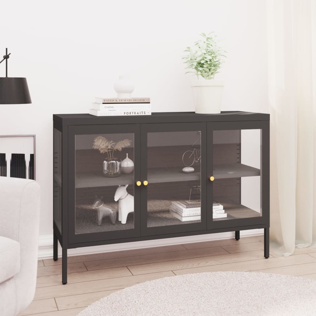 Komoda antracit 105 x 35 x 70 cm od čelika i stakla