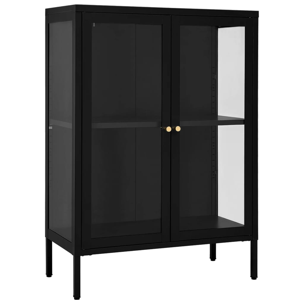 Komoda crna 75 x 35 x 105 cm od čelika i stakla