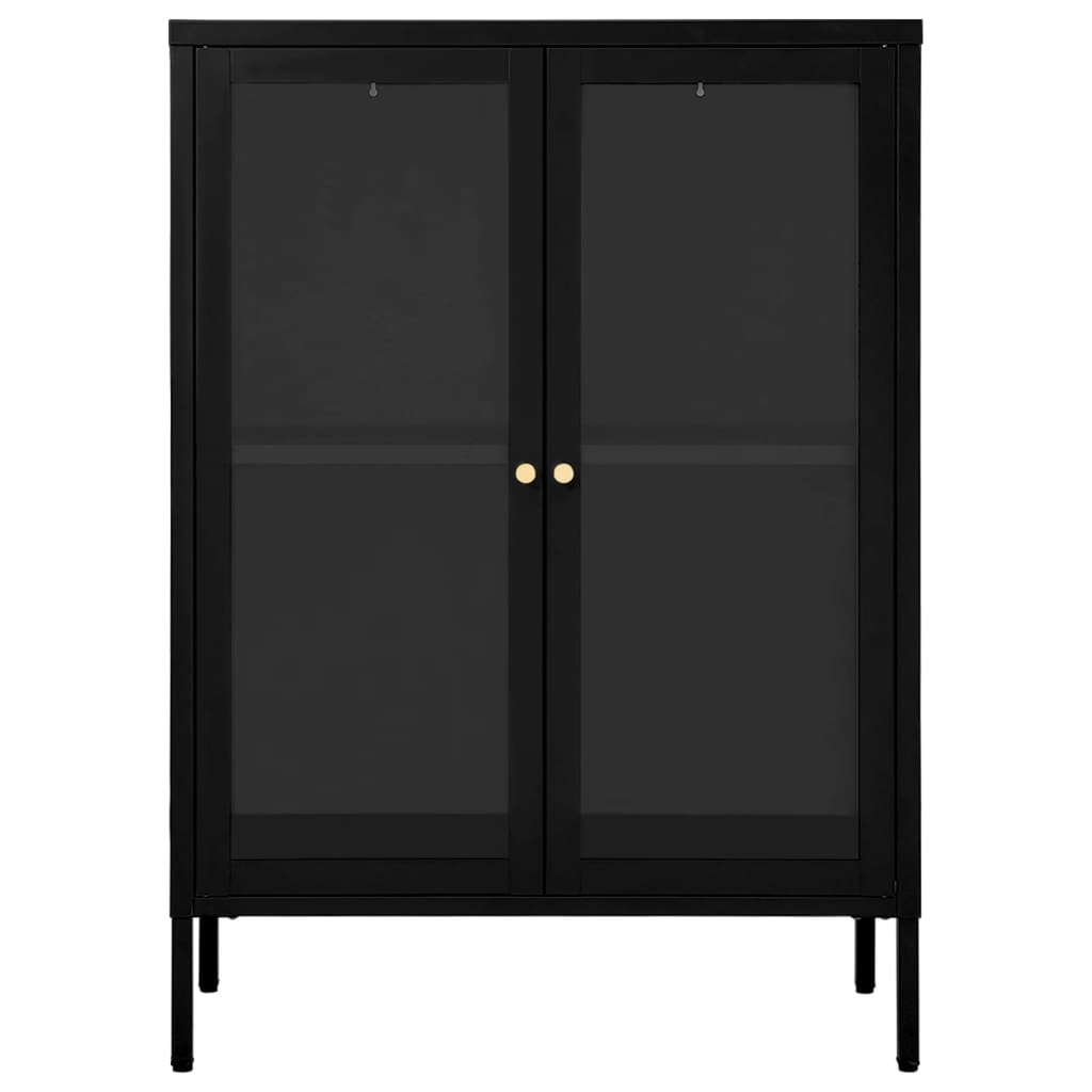 Komoda crna 75 x 35 x 105 cm od čelika i stakla