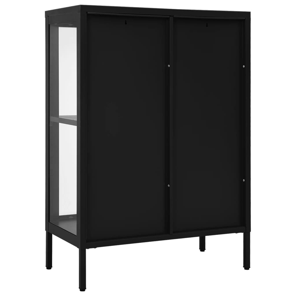 Komoda crna 75 x 35 x 105 cm od čelika i stakla