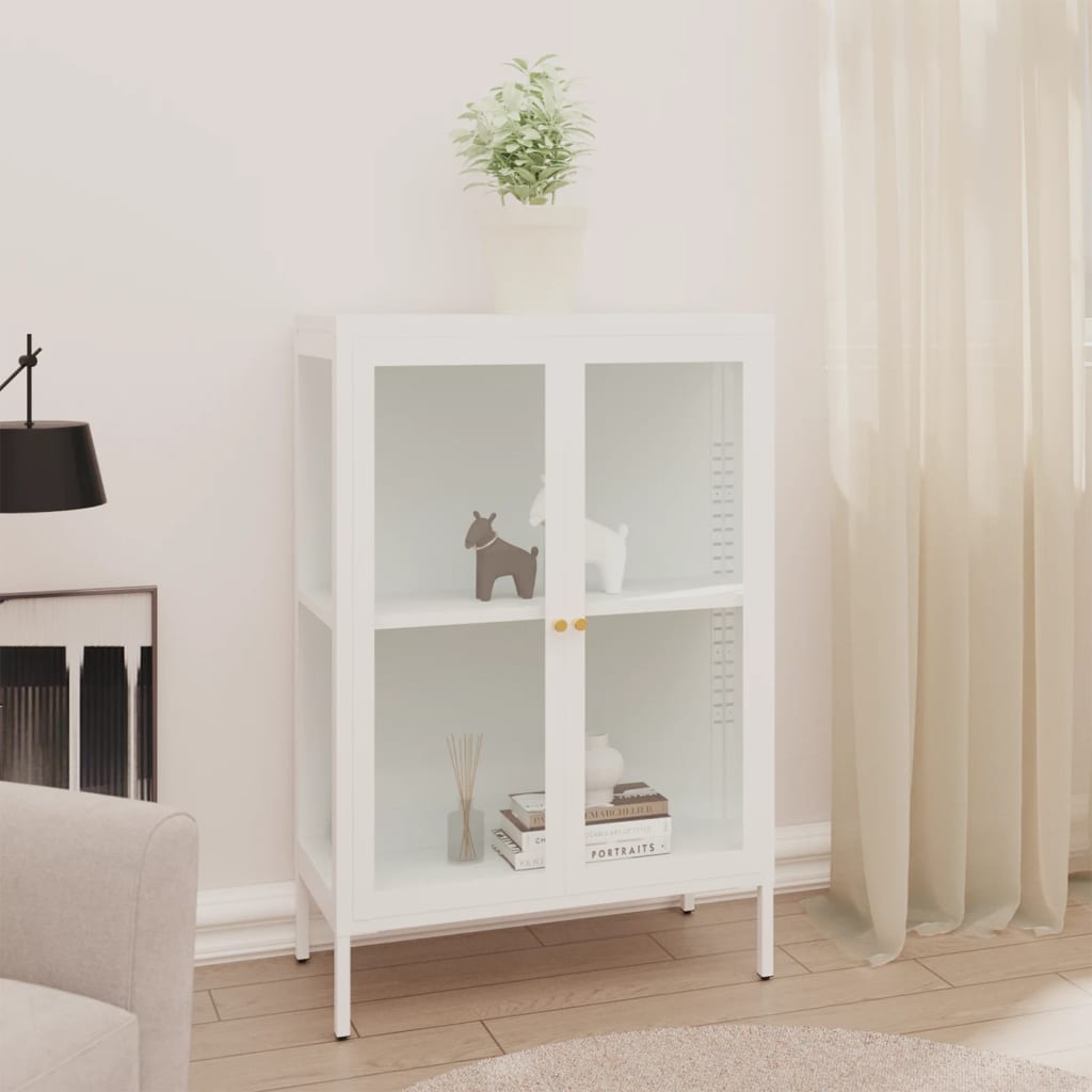 Komoda bijela 75 x 35 x 105 cm od čelika i stakla