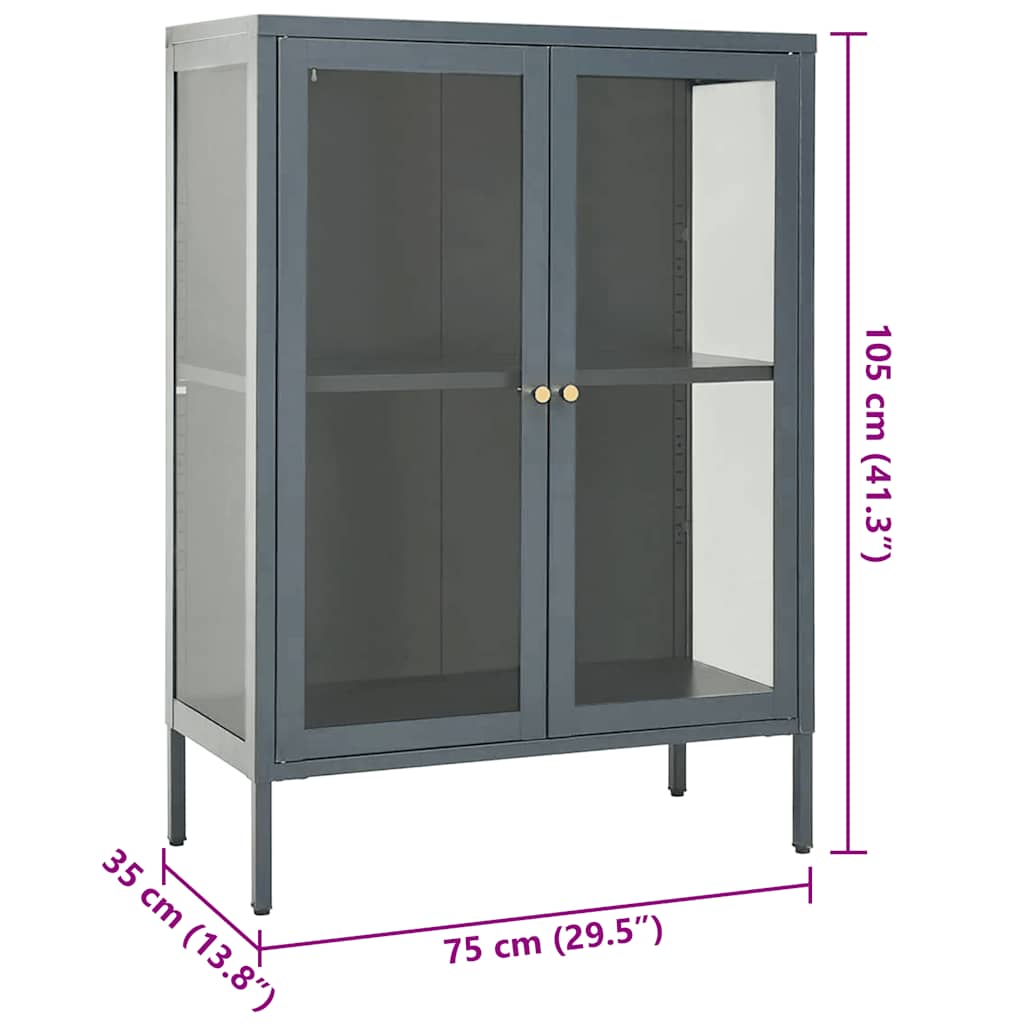 Komoda antracit 75 x 35 x 105 cm od čelika i stakla