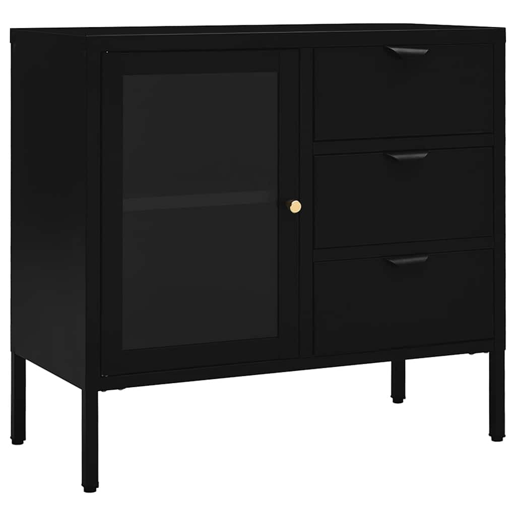Komoda crna 75 x 35 x 70 cm od čelika i kaljenog stakla