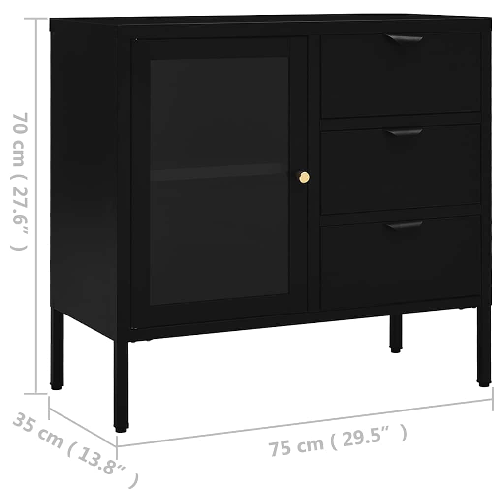 Komoda crna 75 x 35 x 70 cm od čelika i kaljenog stakla
