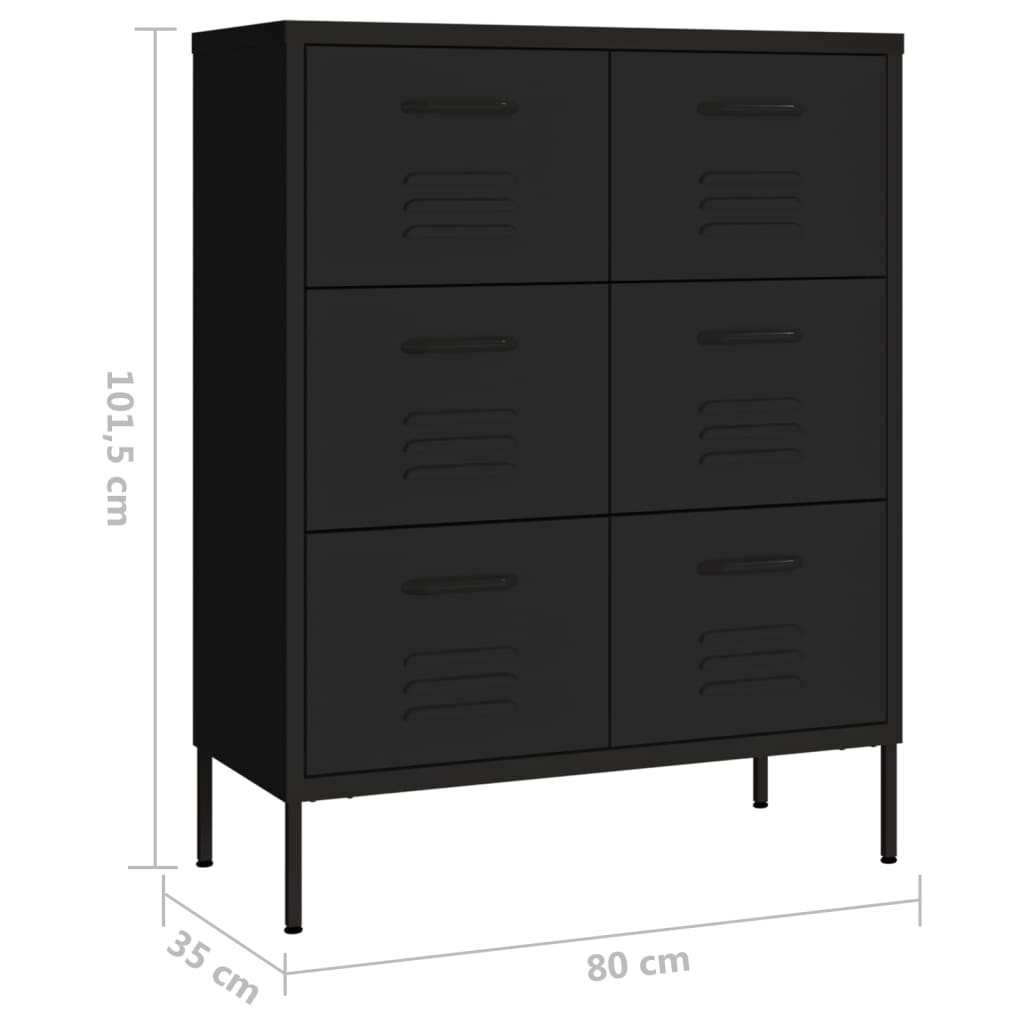 Ladičar crni 80 x 35 x 101,5 cm čelični