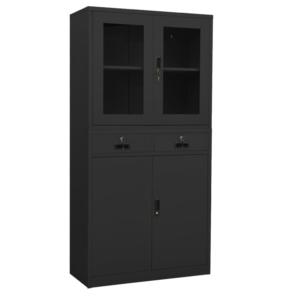 Uredski ormarić antracit 90x40x180 cm čelik i kaljeno staklo
