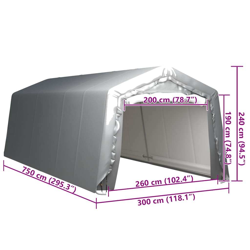 Skladišni šator 300 x 750 cm čelični sivi
