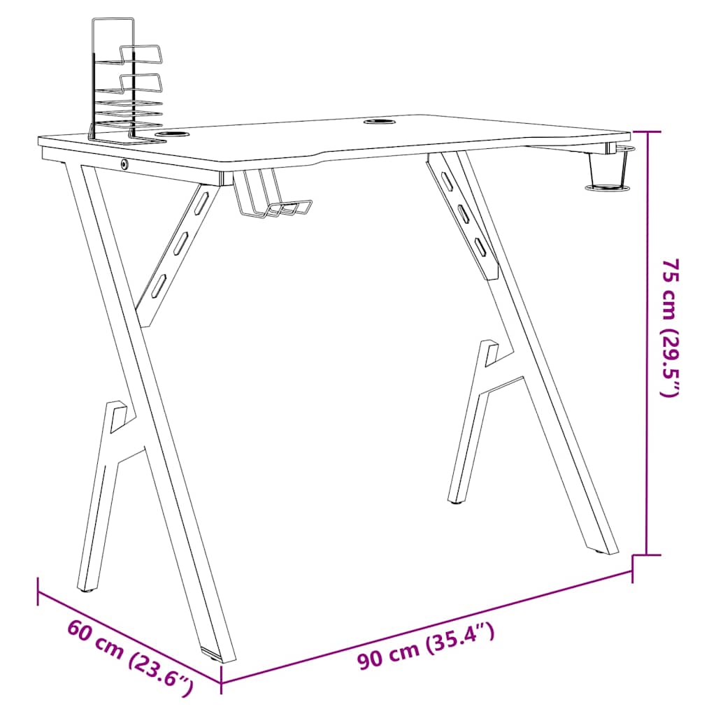 Igraći stol s nogama u obliku slova Y crni 90 x 60 x 75 cm
