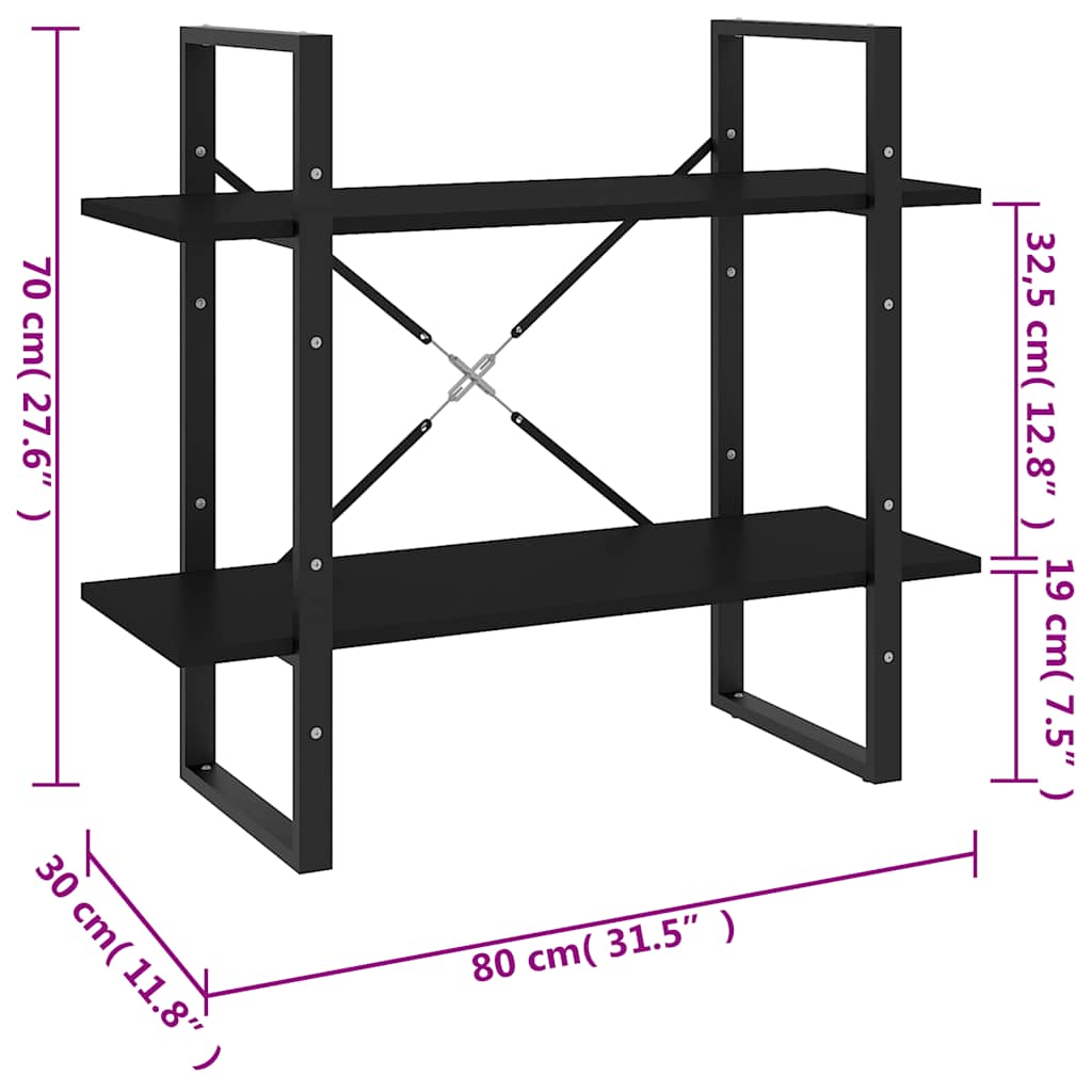 Ormarić za knjige s 2 razine crni 80x30x70 cm konstruirano drvo