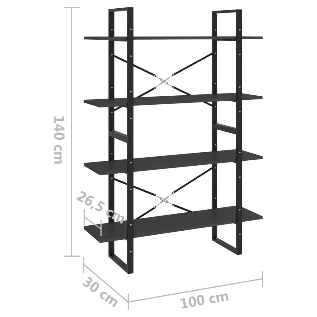 Ormarić za knjige 4 razine sivi 100x30x140 cm konstruirano drvo