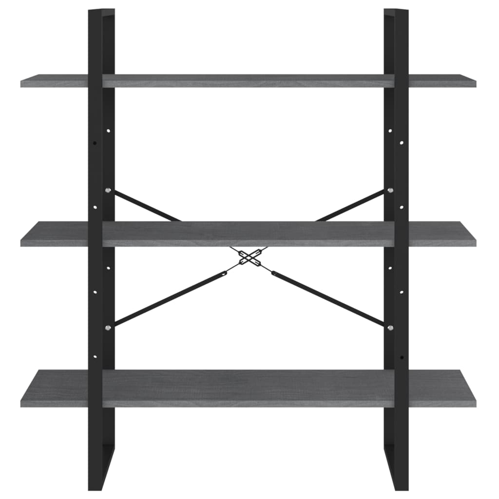 Ormarić za knjige s 3 razine sivi 100 x 30 x 105 cm od borovine