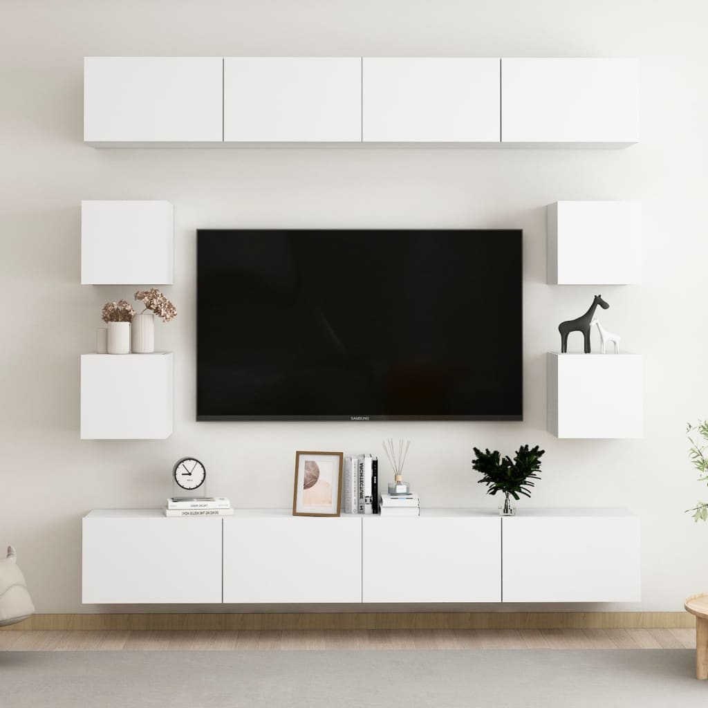 8-dijelni set TV ormarića bijeli od konstruiranog drva