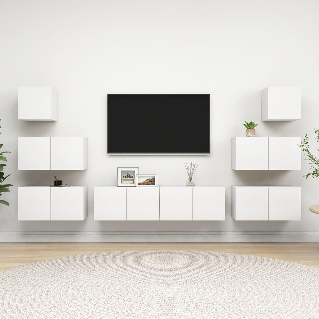 8-dijelni set TV ormarića bijeli od konstruiranog drva