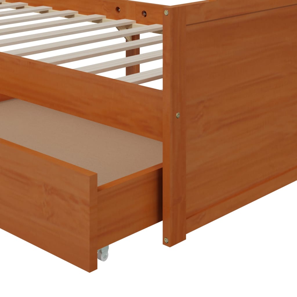Okvir za krevet s ladicama boja meda 90x200 cm masivna borovina