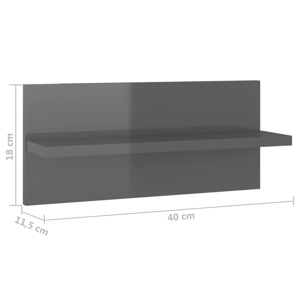 Zidne police 4 kom visoki sjaj sive 40 x 11,5 x 18 cm