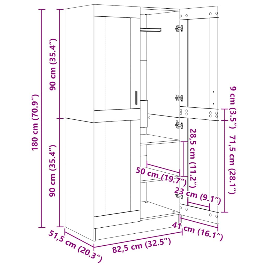 Ormar boja hrasta sonome 82,5 x 51,5 x 180 cm konstruirano drvo