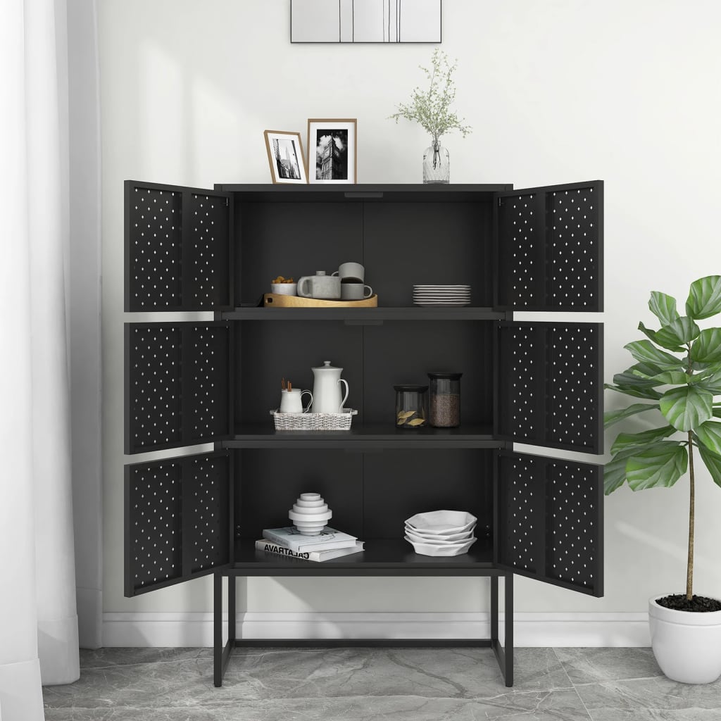 Visoka komoda crna 80 x 35 x 135 cm čelična