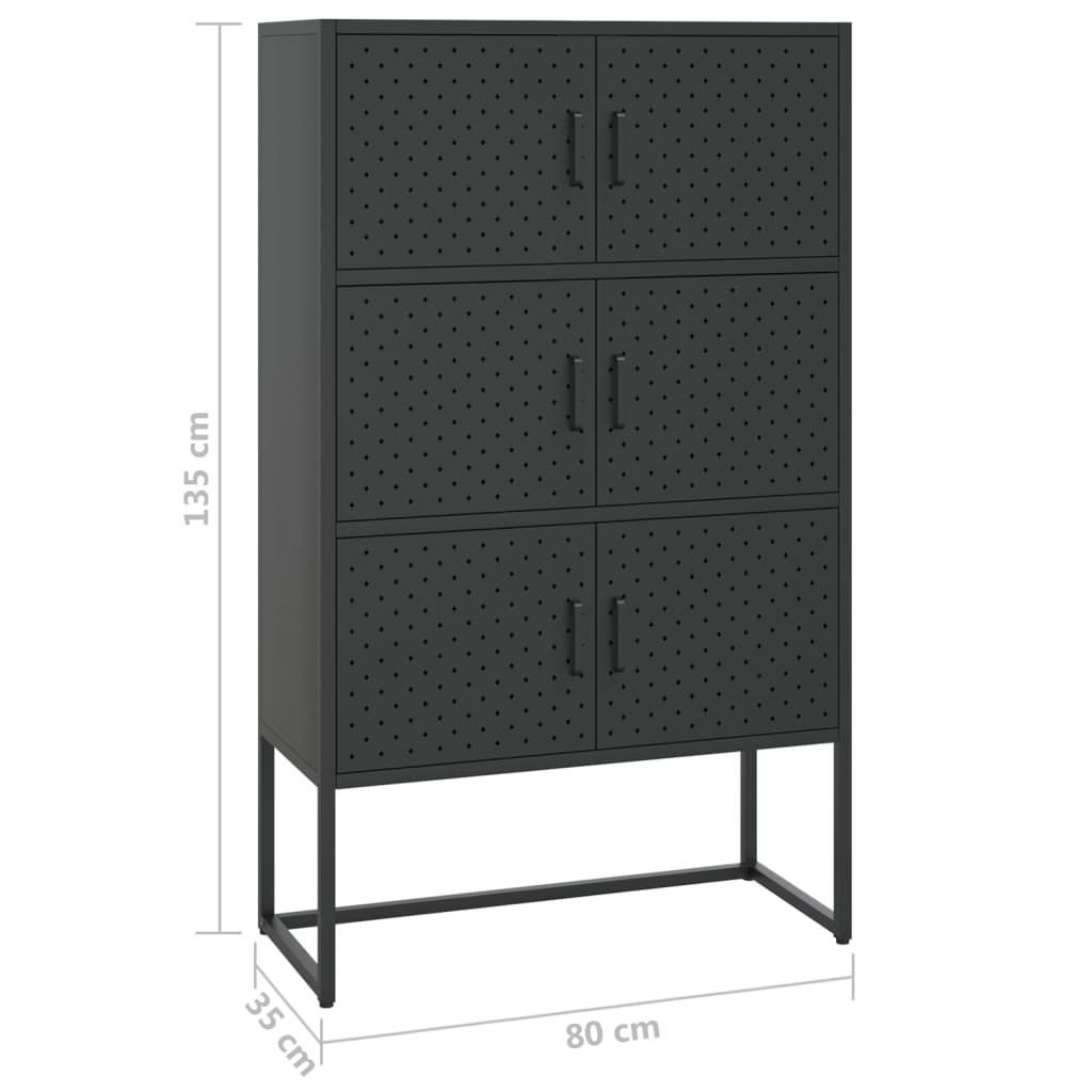 Visoka komoda crna 80 x 35 x 135 cm čelična