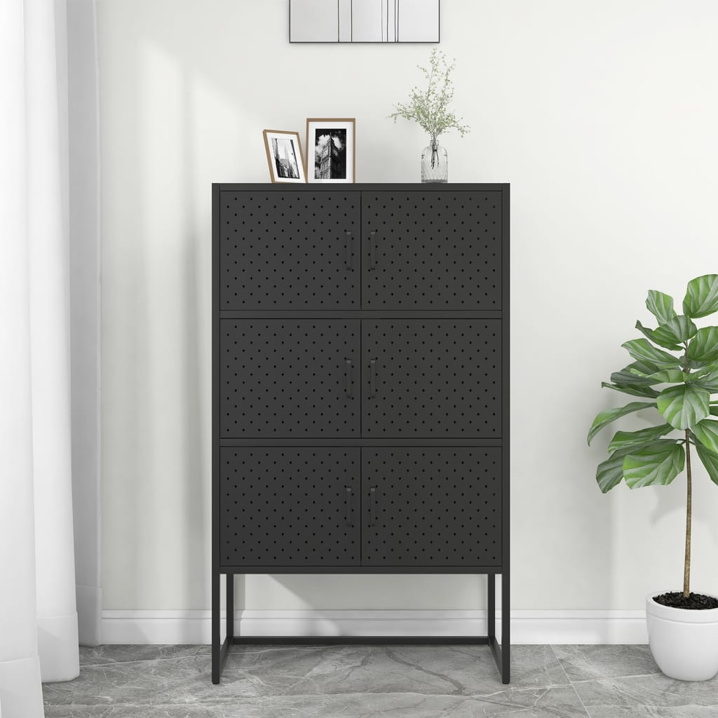 Visoka komoda crna 80 x 35 x 135 cm čelična