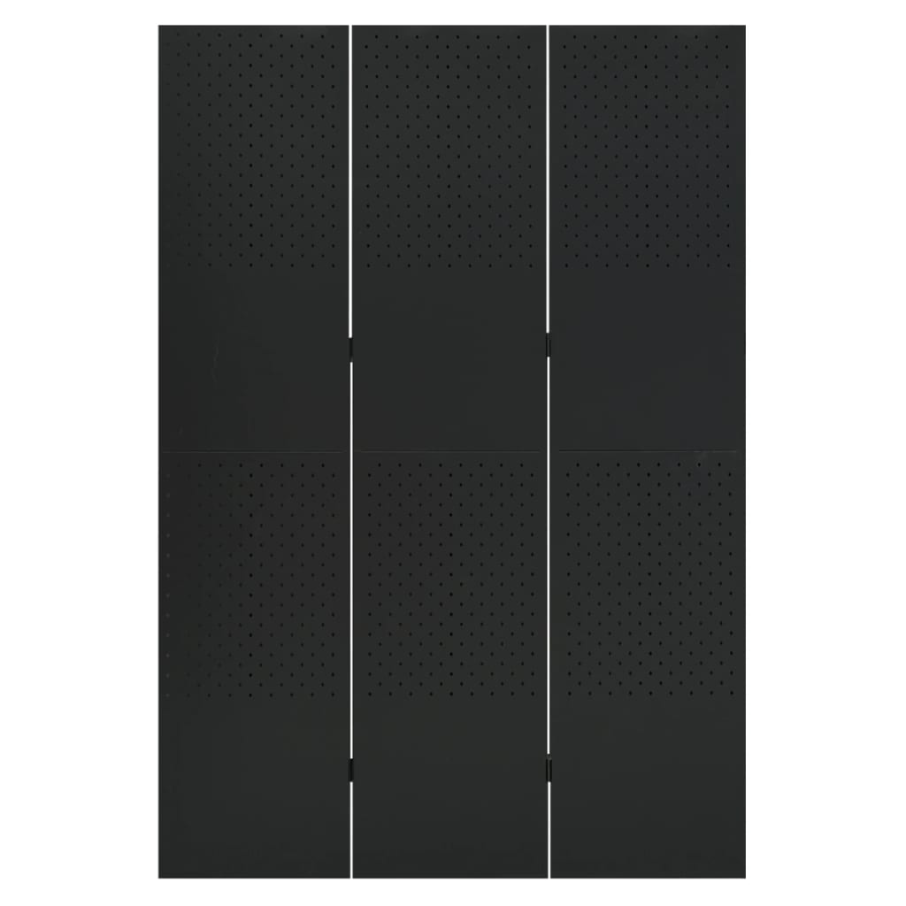 Sobna pregrada s 3 panela crna 120 x 180 cm čelična