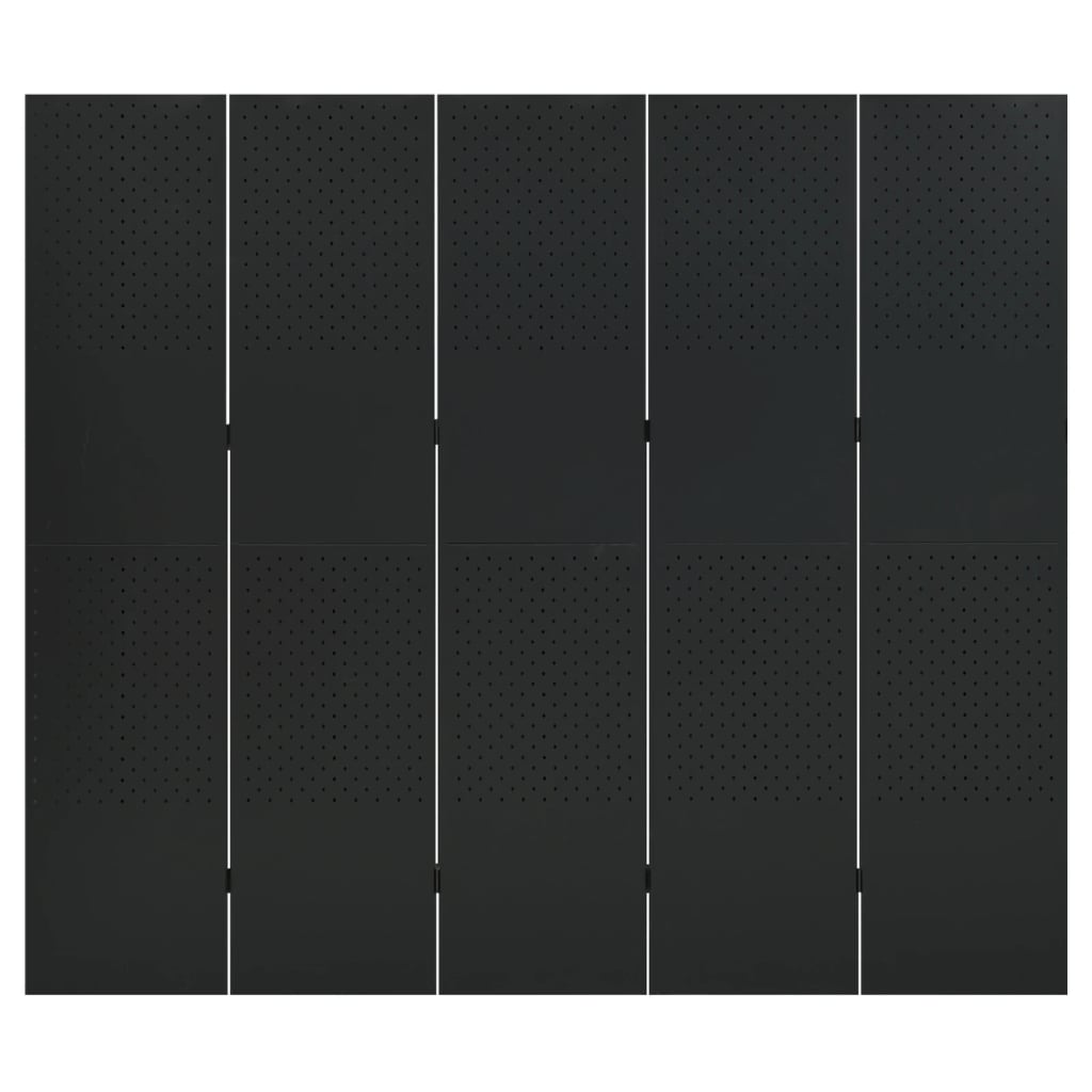 Sobna pregrada s 5 panela crna 200 x 180 cm čelična
