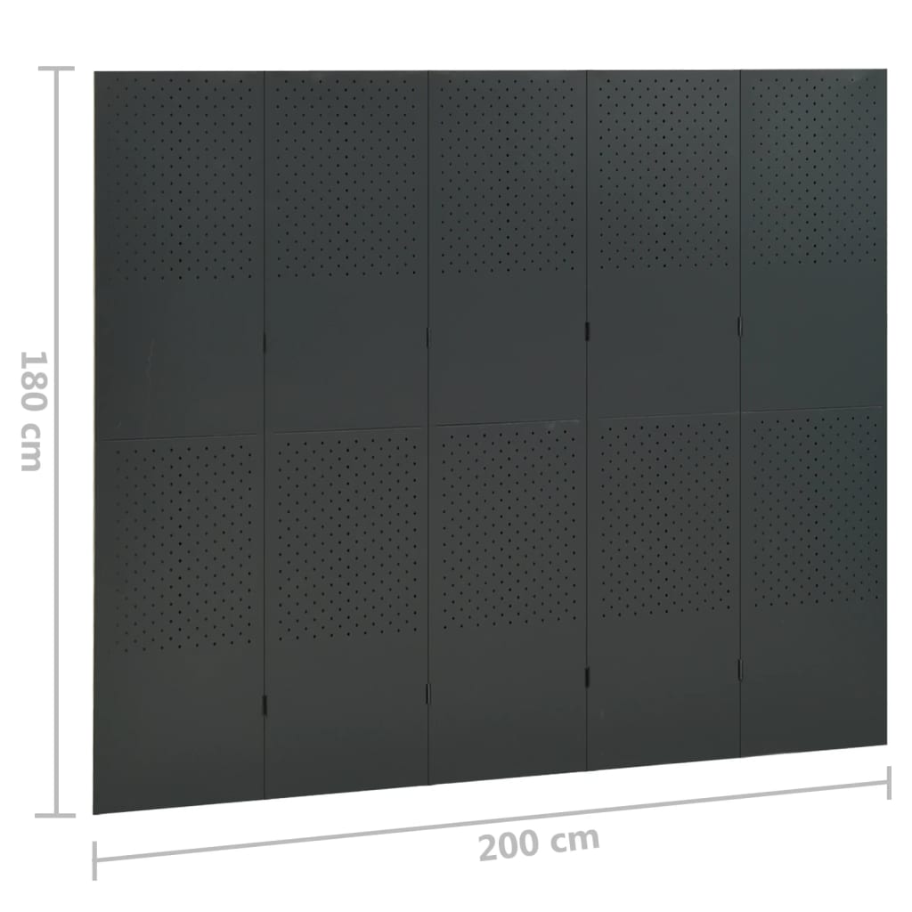 Sobna pregrada s 5 panela antracit 200 x 180 cm čelična
