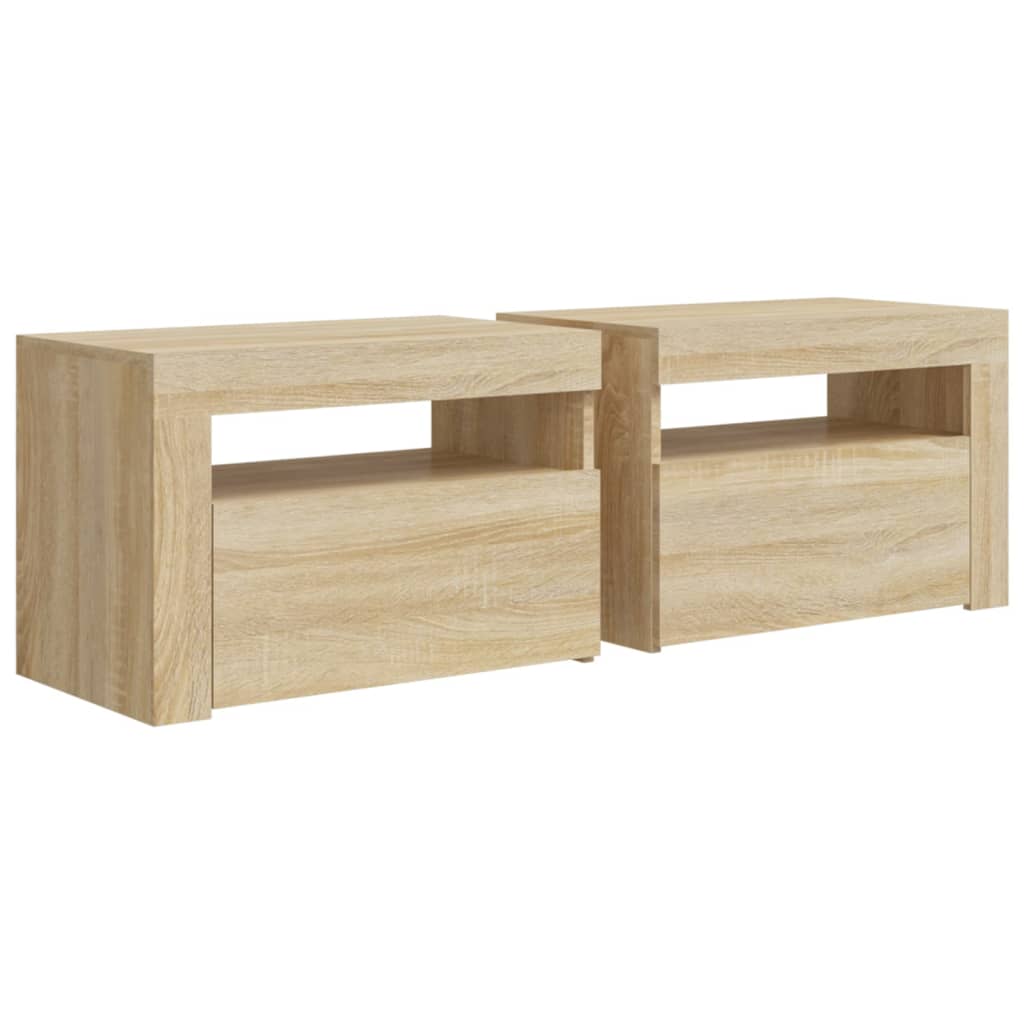 Noćni ormarići 2 kom s LED svjetlima boja hrasta 60x35x40 cm