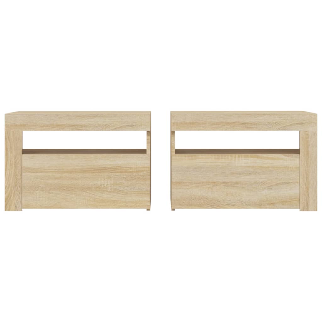 Noćni ormarići 2 kom s LED svjetlima boja hrasta 60x35x40 cm